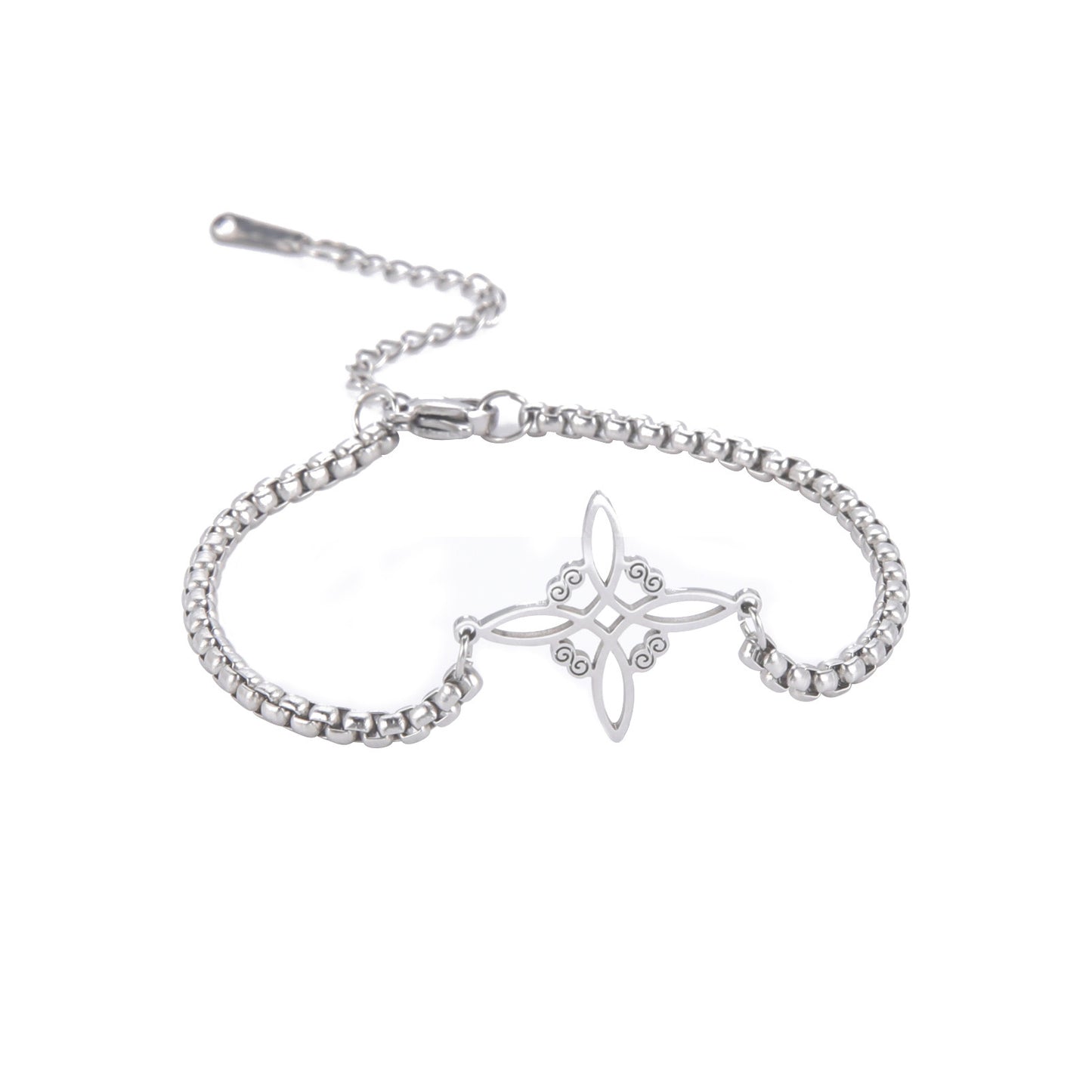 All-match Witch Knot S-shaped Double Hole Pendant Box Chain Stainless Steel Bracelet