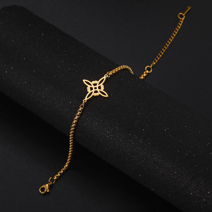 All-match Witch Knot S-shaped Double Hole Pendant Box Chain Stainless Steel Bracelet