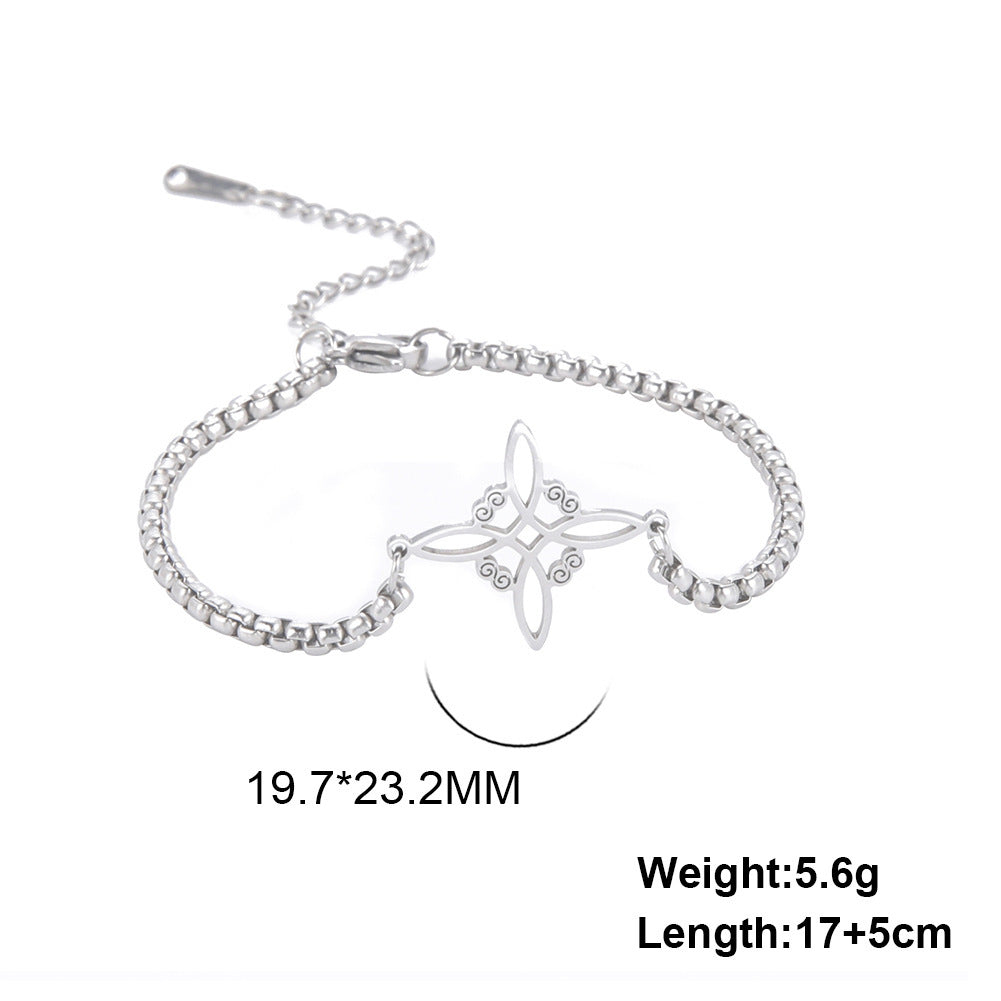All-match Witch Knot S-shaped Double Hole Pendant Box Chain Stainless Steel Bracelet
