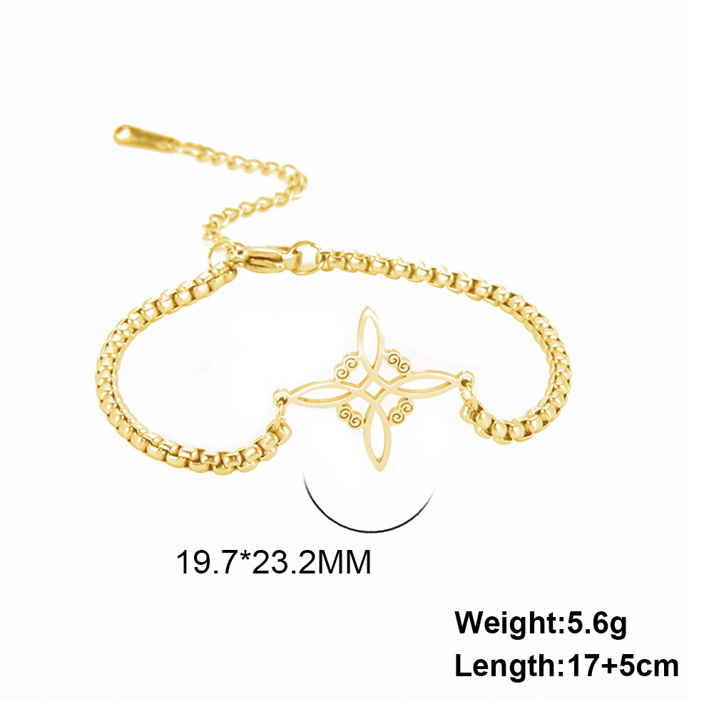 All-match Witch Knot S-shaped Double Hole Pendant Box Chain Stainless Steel Bracelet