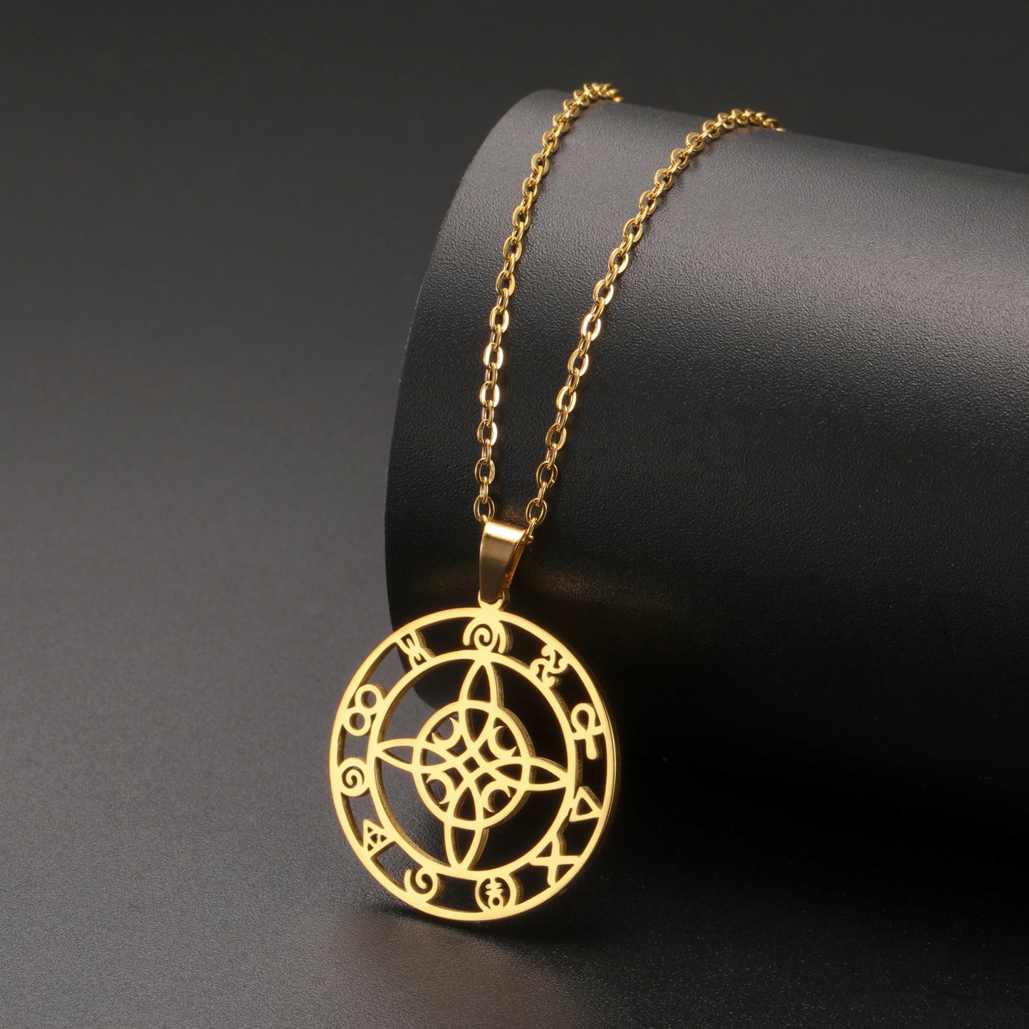 Ring Hollow Witch Knot Moon Pendant