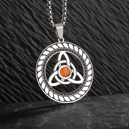 Stainless Steel Witch Knot Pendant Necklace Men Women Silver Jewelry